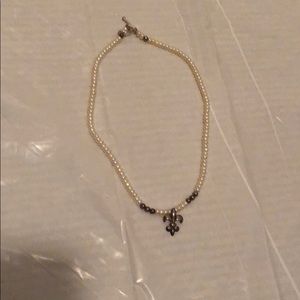 Pearl and silver Fleur de Lis necklace
